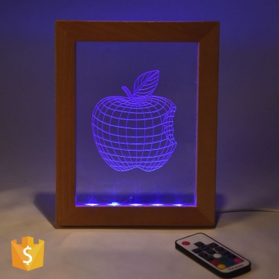 Gifts Custom Animal or apple shape 3d led visual lamp photo frame night light